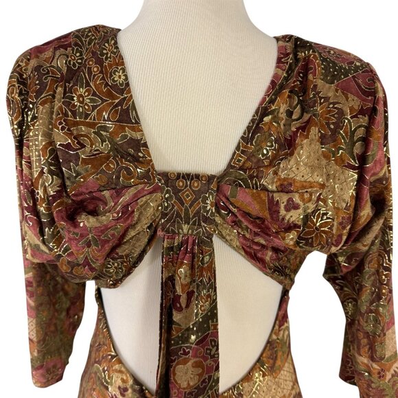 Janine Hand Painted Gold Metallic Mosaic Dress Size Medium Vintage 1980s Italy - Picture 9 of 11